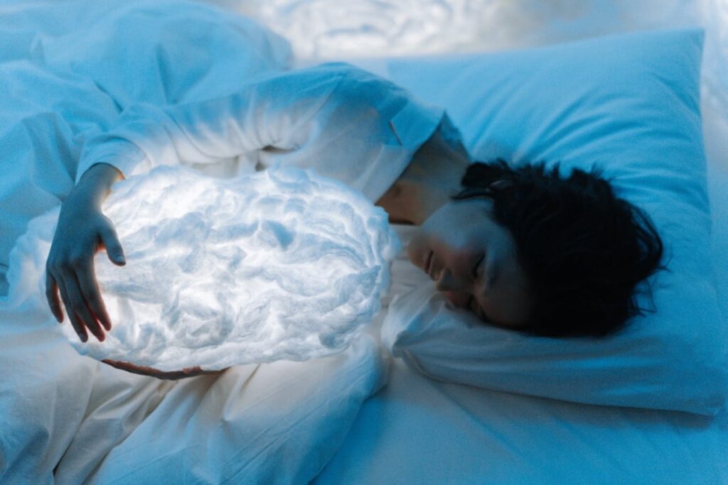 DIY cloud lamp made with battery-powered lights for a cozy glow